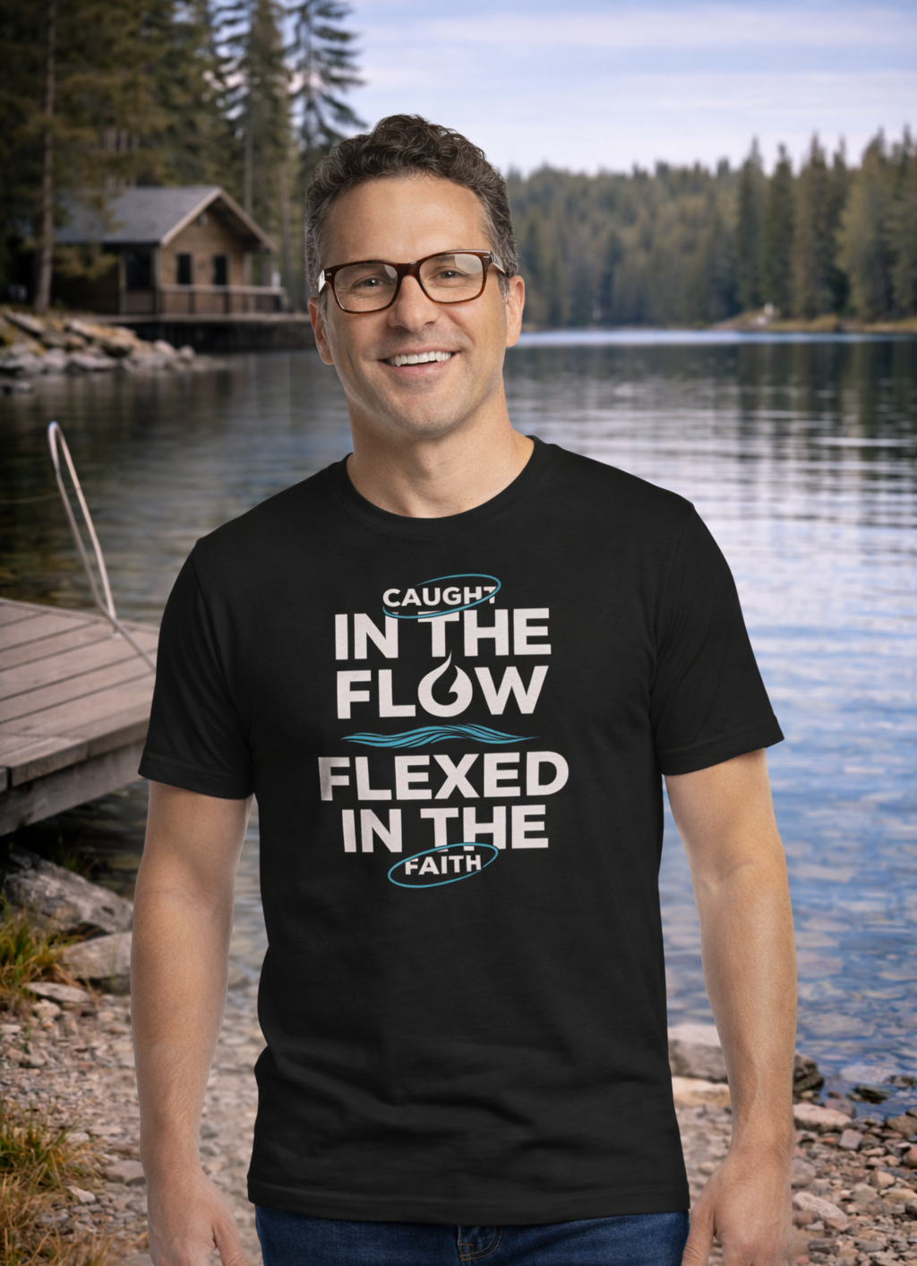 Faith Inspiration Caught In the Flow Graphic | Fishing T-Shirt