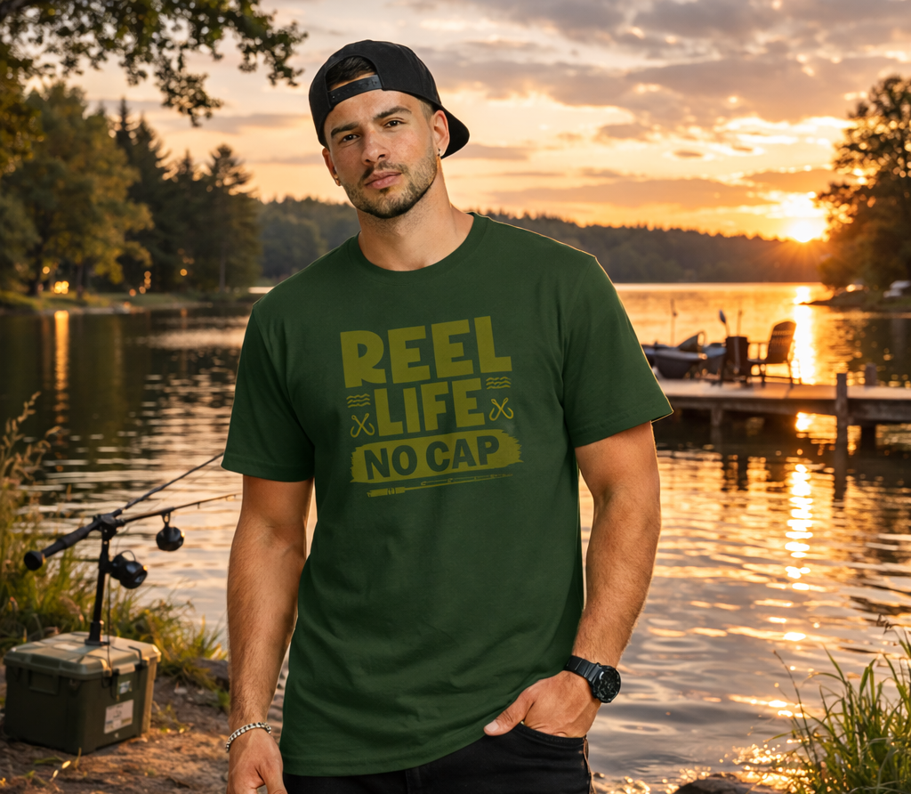 Reel Life. No Cap. – Urban Fishing Tee