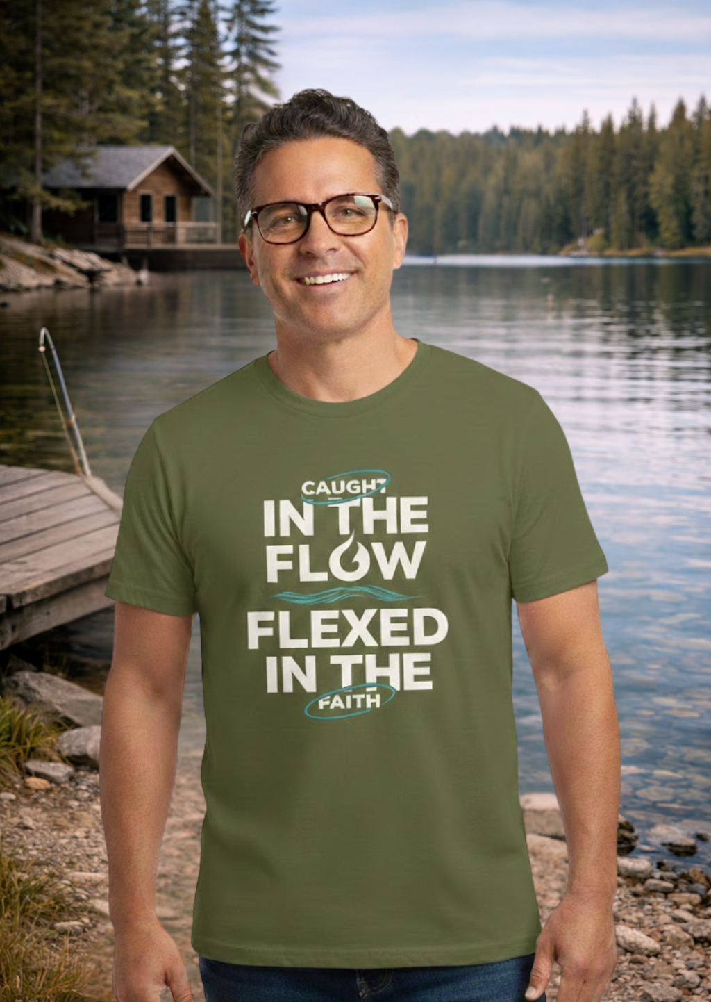 Faith Inspiration Caught In the Flow Graphic | Fishing T-Shirt