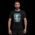 A man wearing a fishing, spiritual, inspirational, graphic Black t-shirt with 'Fishers of Men' Matthew 4:19 design